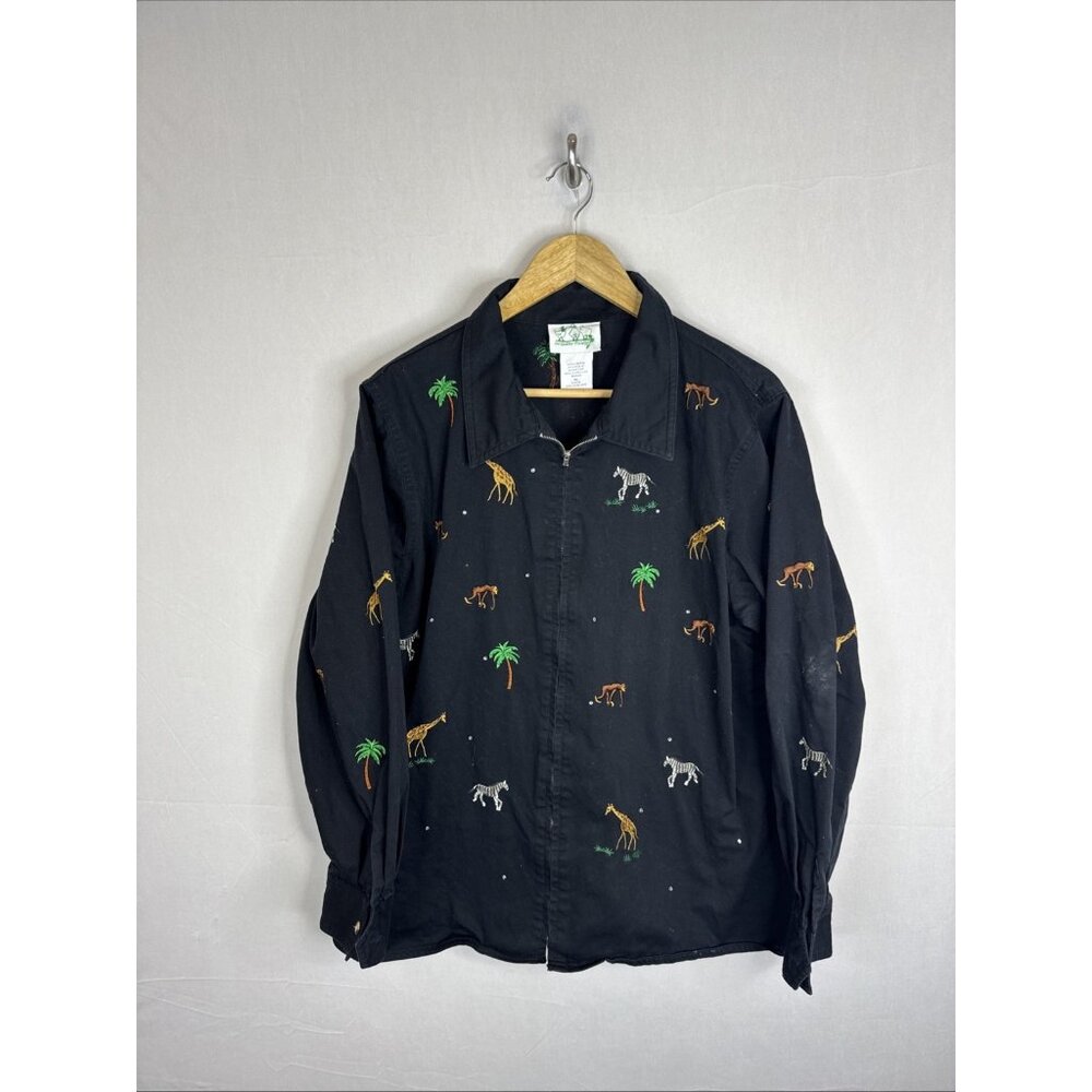 Quacker Factory Safari Embroidered Jacket Black Women XL